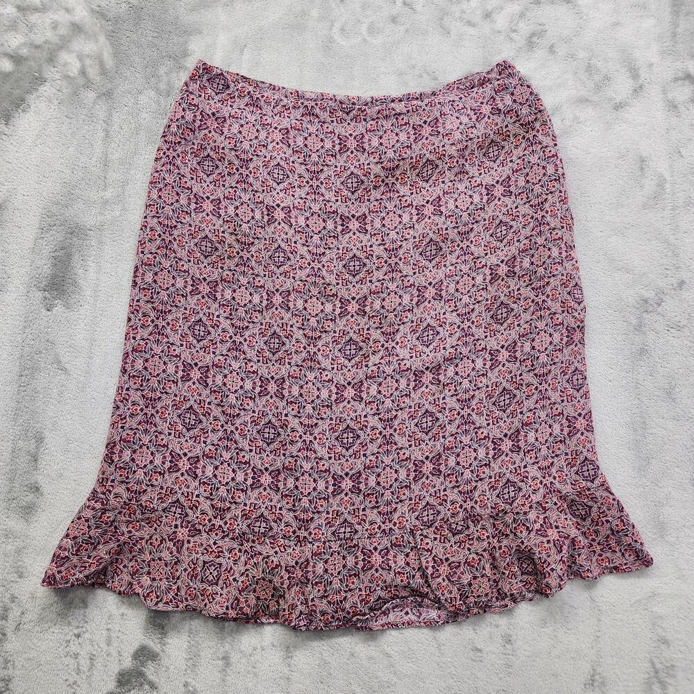 Vintage Y2K Charter Club Ruffled Hem Skirt Size 8P Pink Purple Floral Geometric